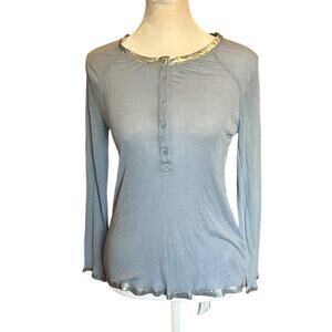 ZADIG & VOLTAIRE CHLO FOIL Blue with metallic Henley long sleeve tee Size S